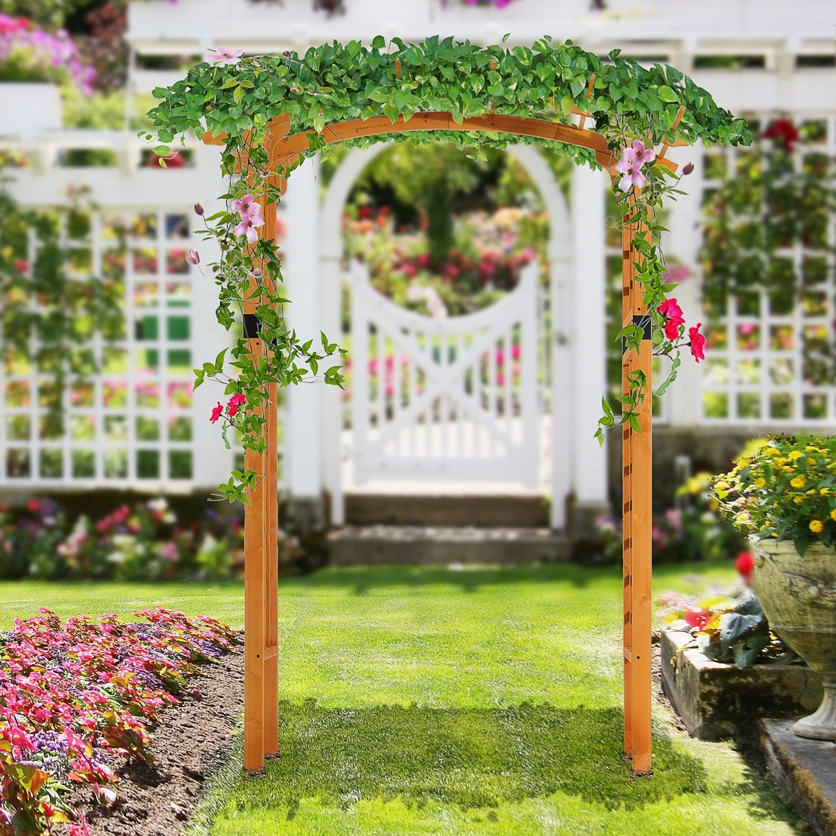 7.5FT Outdoor Garden Arch Arbor Trellis Wooden Wedding Gateway Lawn Yard  Decor | eBay