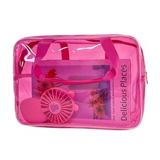 Pink PVC Pure Color Transparent Gift Pouch Wash Travel Makeup Cosmetic Bag wi...