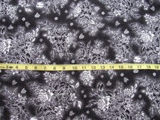 1 yd 100 Cotton Fabric Black with White Outlined Flowers