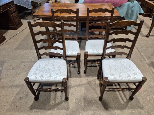 STUNNINGLY RESTORED 4 SOLID OAK LADDER BACK DINING CHAIRS - Picture 1 of 13