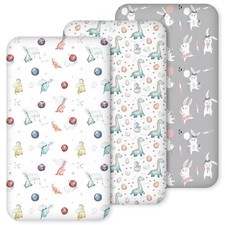 Nap Mat Sheet 47"x24", 3 Pack Dinosaur Baby Crib Sheets Fitted Elastic Corner...