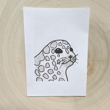 Original ACEO Leopard Seal, Minimalist, Ocean, Ink, Animal, 2.5x3.5