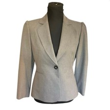 Tahari ASL Single Breasted Blazer Gray One Button Long Sleeve Career Wear Sz 4P