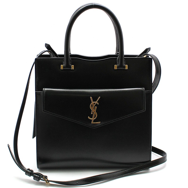 Borsa a tracolla piccola Saint Laurent Monogram nera in pelle lucida Uptown 561203