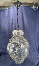 Grande Suspension Vintage Lanterne Vénitienne Cage en Verre Soufflé Murano 1970