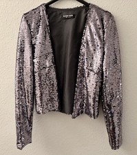 Silberfarbige kurze Pailletten Jacke Gr. 36 von FASHION UNION