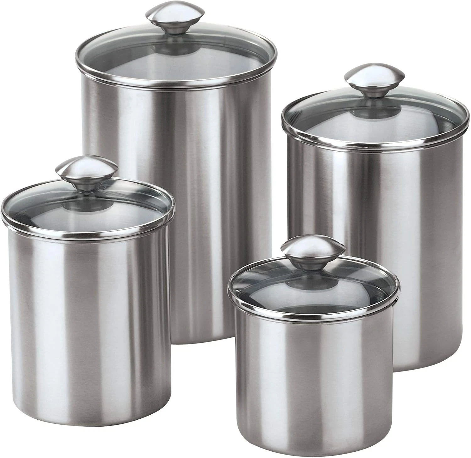 Canister Set Collection 4 Piece S/Steel Food Storage Container with Tempered Gla