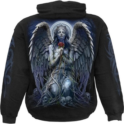 Unisex Gothic Angel Hoodie Black Pullover Sweatshirt with Graphic Print