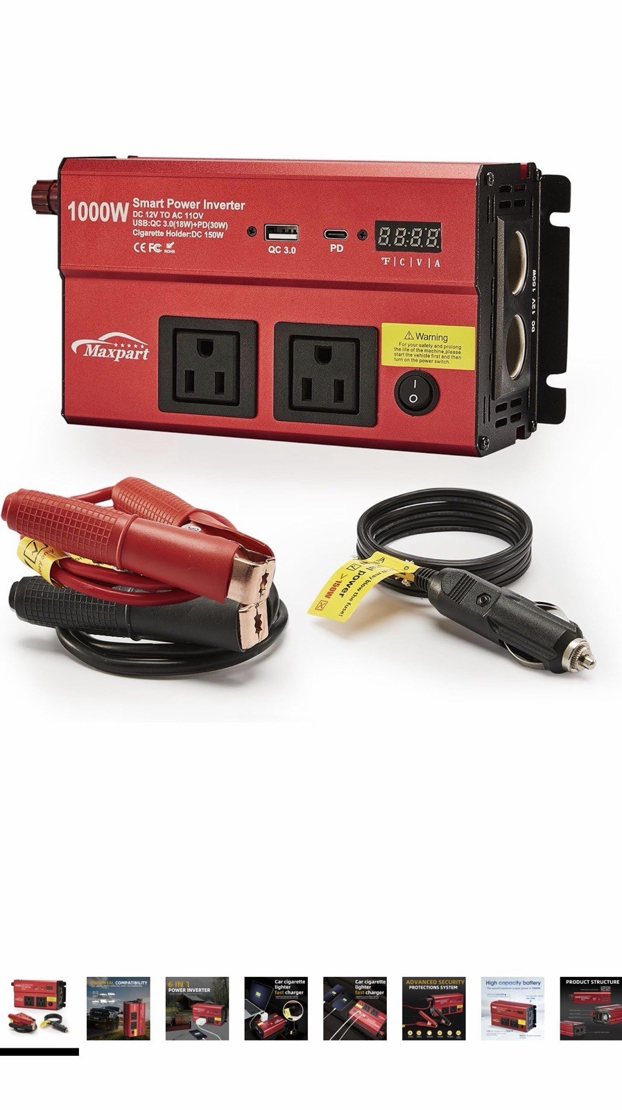 1000W Power Inverter, Car/Light Truck 12V DC to 110V AC Conv