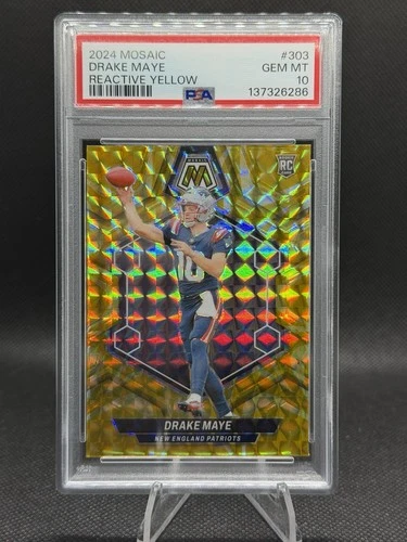 Rookies Drake Maye #303 Reactive Yellow Mosaic Prizm PSA 10