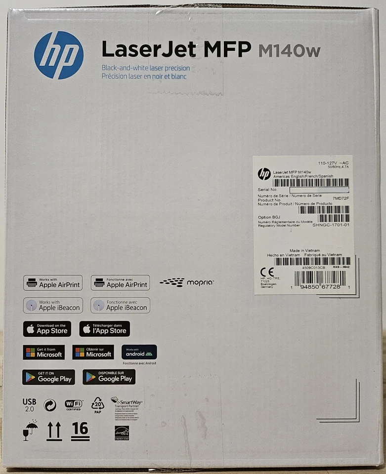 HP LaserJet MFP M140w Wireless Black and Laser Printer - White - Image 4 of 4