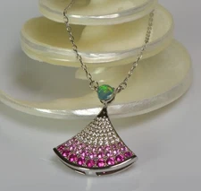 Solid Lightning Ridge Black Opal Pendant Necklace Australian Dream Fan Pendulum