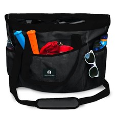 Mesh Beach Bag with Zipper - Extra Large Beach Tote Bag   Pool Bag Black/Black 