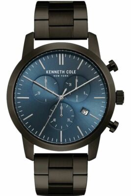 Kenneth Cole Mens Chronograph Black Steel Blue Dial Watch