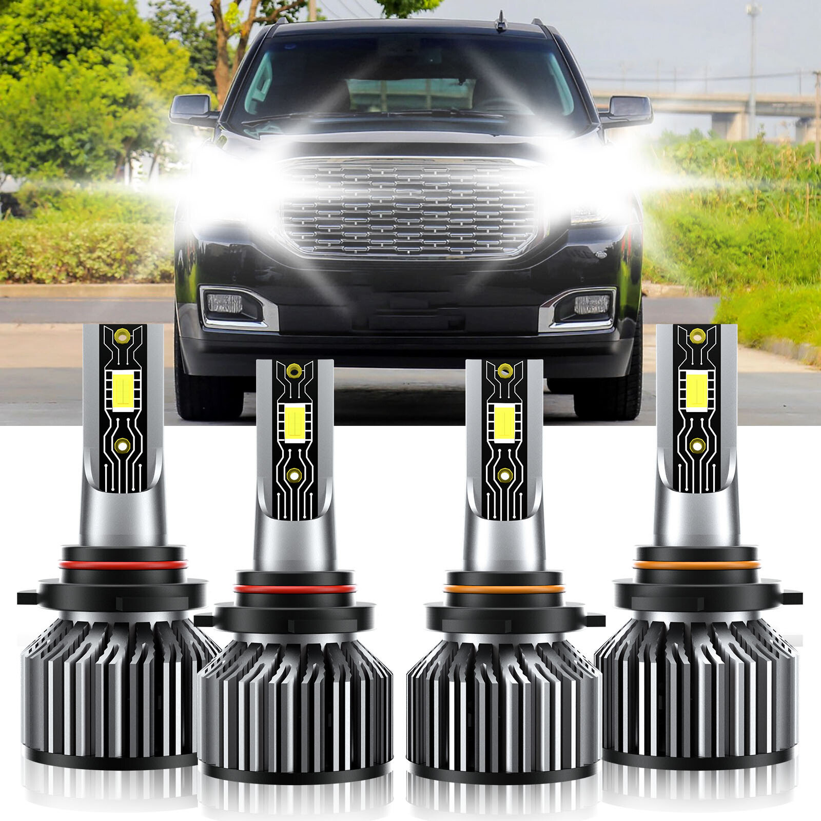 For GMC Yukon 1992-2006 4X 9005 9006 LED Headlight Bulb High Low Beam 6500K