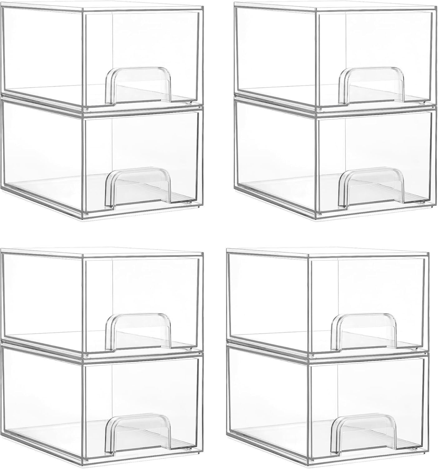 8 Pack Clear Stackable Storage Drawers, 4.4'' Tall Acrylic Bathroom  Organizer