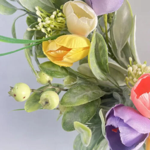 Spring Faux Tulip Wreath - 50cm Colourful Floral Garland for Home & Office Decor - Picture 4 of 5