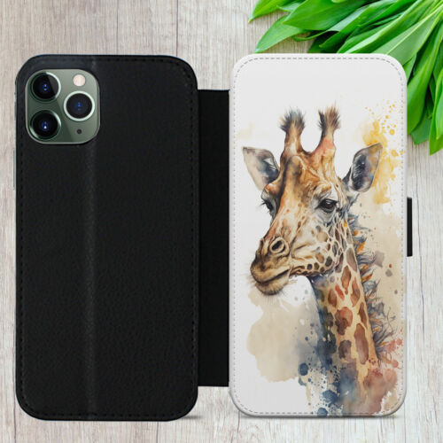 GIRAFFE CASE FOR IPHONE SAMSUNG GOOGLE WATERCOLOUR GIFT FLIP WALLET PHONE COVER - Picture 28 of 36