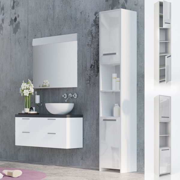 Badezimmerschrank Hochschrank Badregal Badschrank Weiß Hochglanz Vicco-image