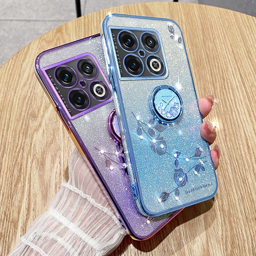 For OnePlus 10 Pro, Shockproof Clear Ring Holder Bling Glitter Soft Case Cover