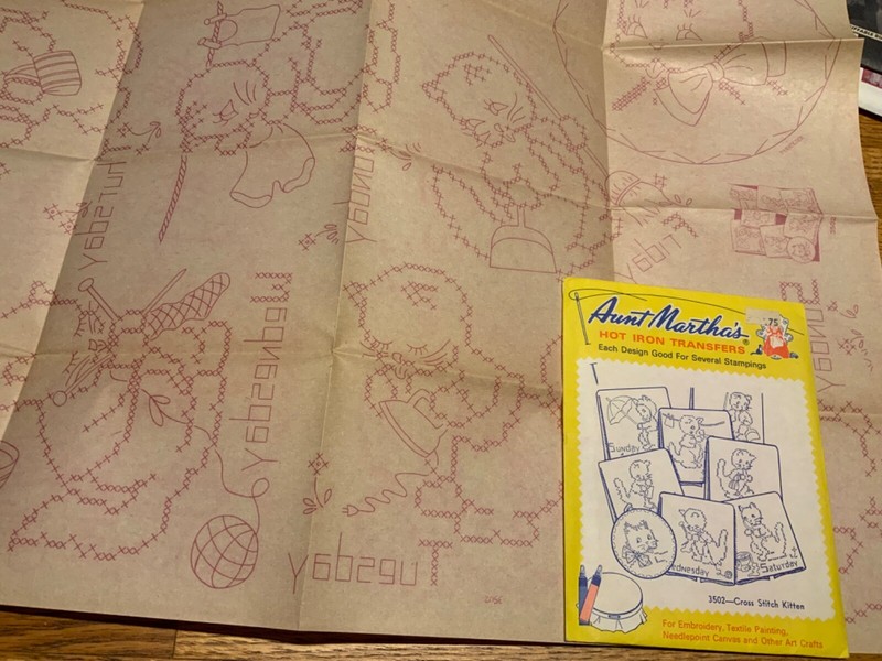 aunt martha hot iron transfers 3502 cross stitch kitten unused craft