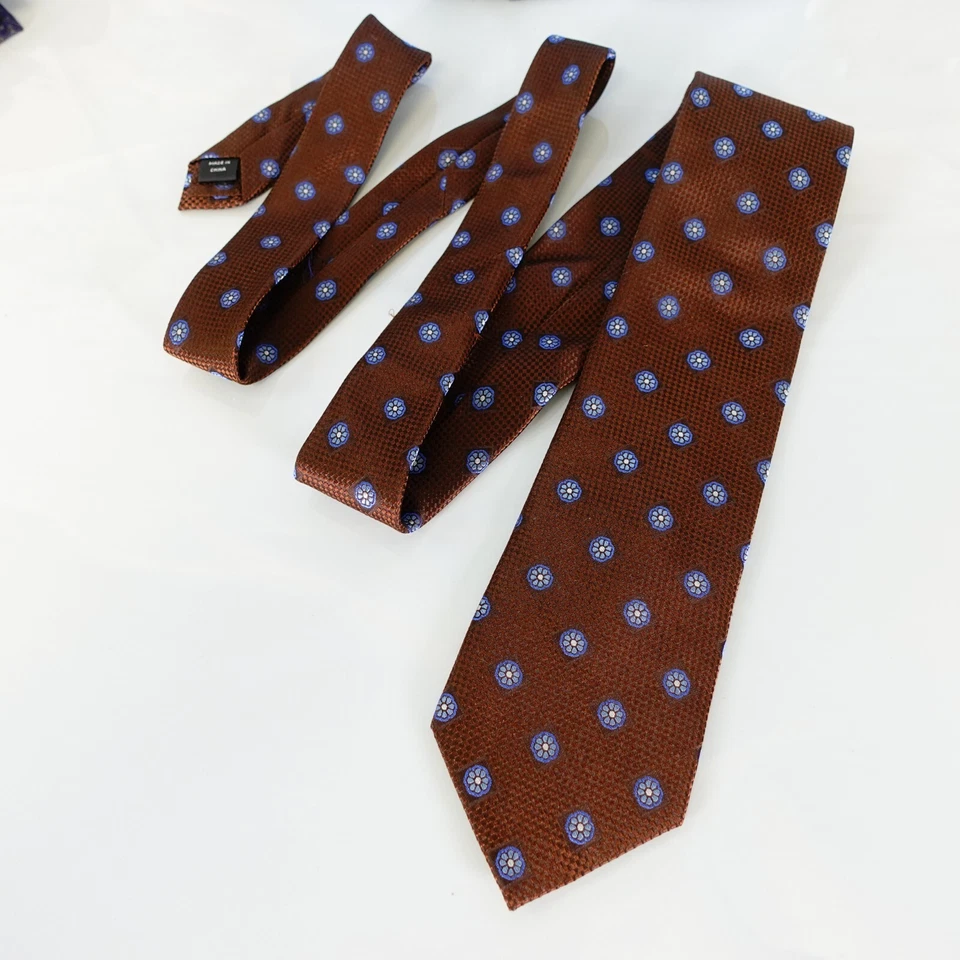 JOSEPH ABBOUD Corbata Cuello Para Hombres Marrón Azul Floral Seda Traje Boho Foulard Rústico Foto 3 de 4