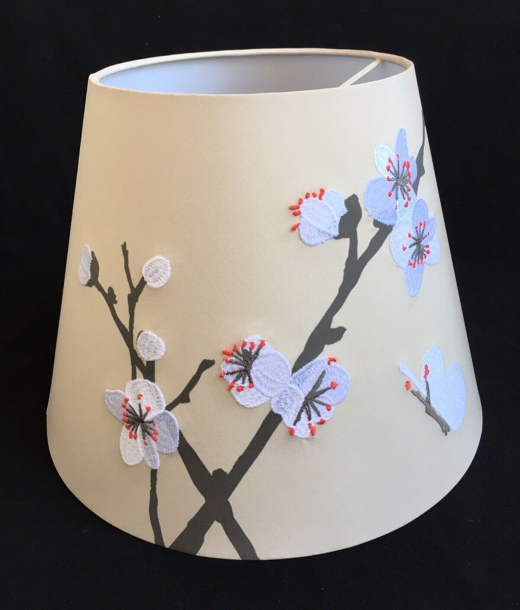 2 Ikea FOSSTA Lamp Shade Embroidered Plum Blossom Beige W/white