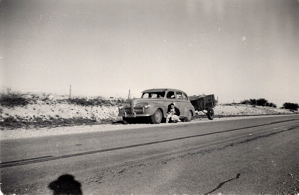 Original Vintage Antique Photo Car Ford Super Deluxe Lady Dog Trailer