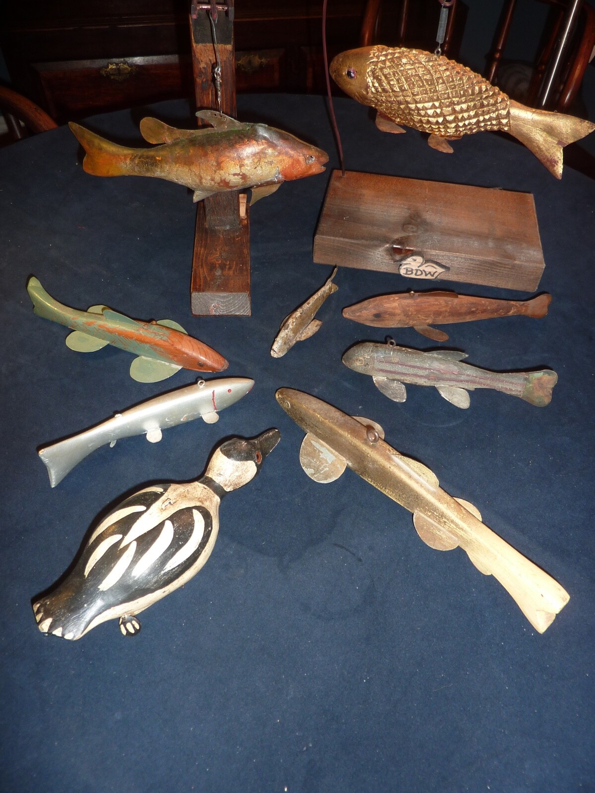 Hand carved ICE FISH SPEARING DECOYcollection of 9 being sold eBay