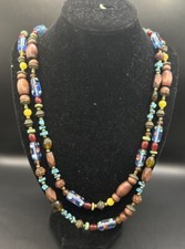 Vintage Colorful Glass Wood Beaded Double Layered Chain Belt