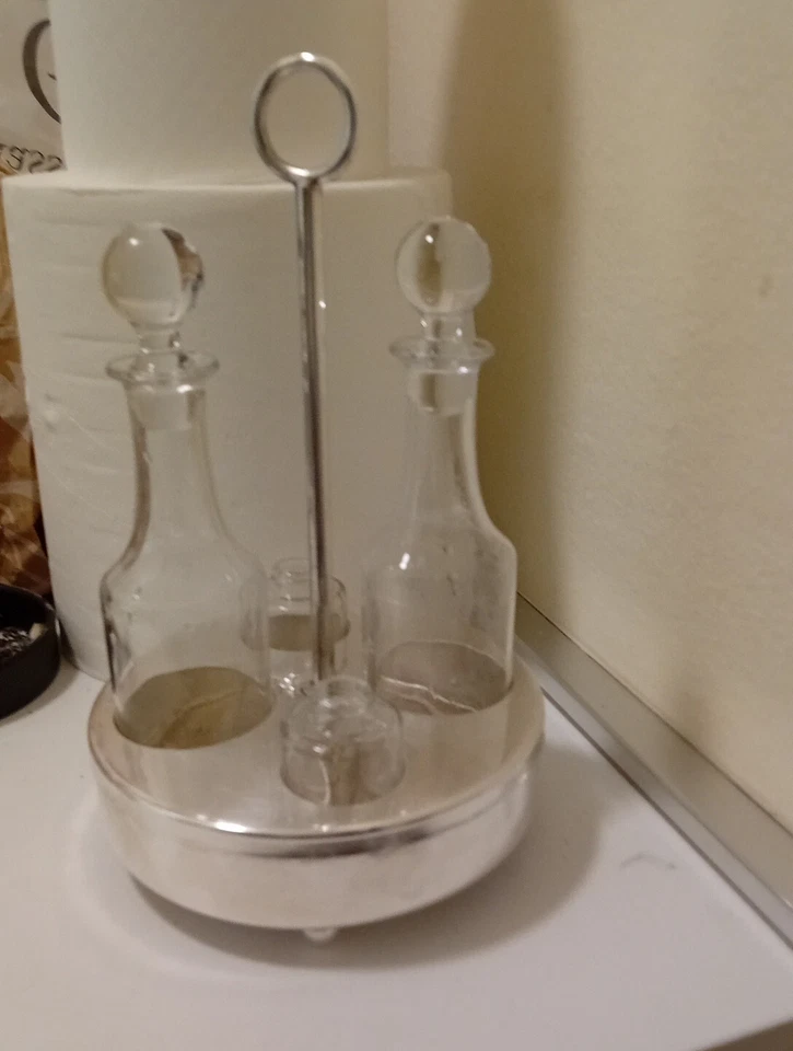 OLIERA EASY SET 4 Pz OLIO ACETO SALE PEPE SILVER PLATE  DIAMETRO 12 CM - Immagine 4 di 4