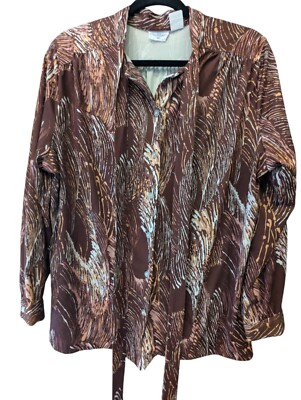 Vinatge The Fire Islander Womens Blouse Brown Shirt 40 L/S Button Casual Wear