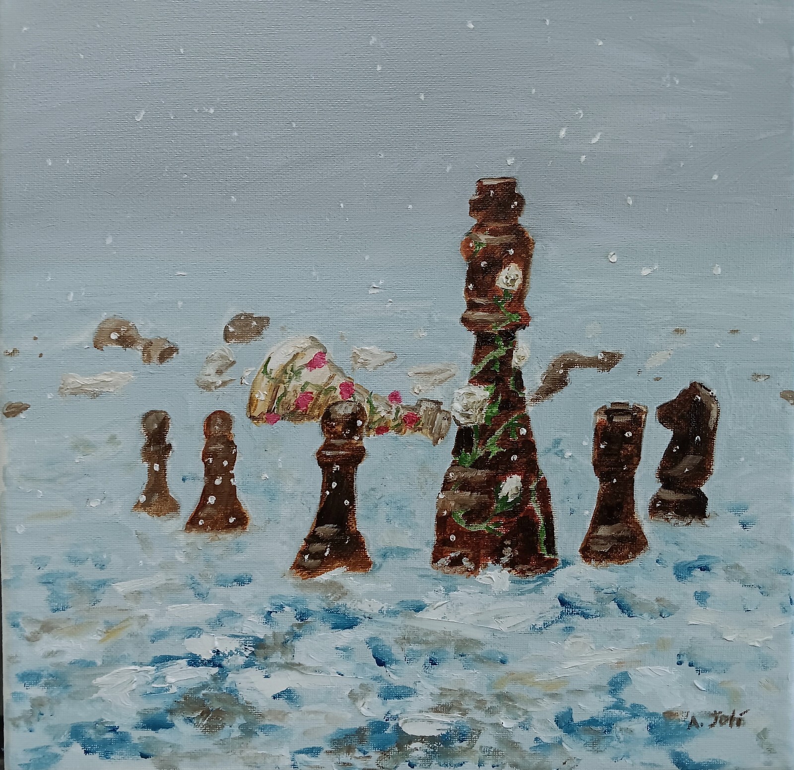 Oil Painting History Medieval War Military Battle Chess Landscape Art A. Joli