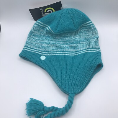 C9 Champion Kids Peruvian Winter Hat With Ear Flaps Teal Stripe Fleece Inner NEW