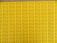Monopoly Money, 3 uncut sheets, 500, 10, 5 Dollar Bills, Parker Brothers