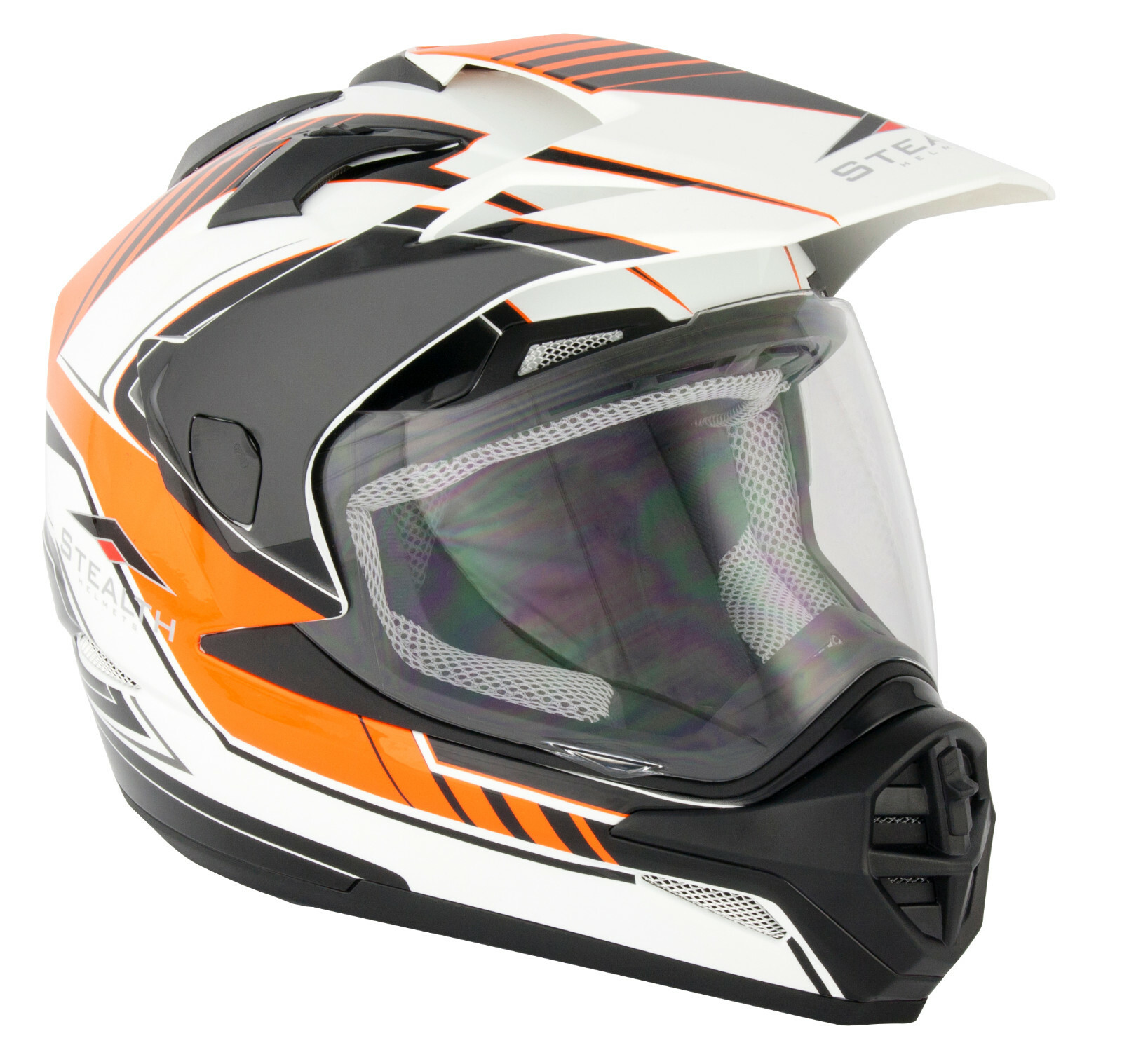 Adults Motorcycle Helmet Dual Sport Adventure Orange White Black