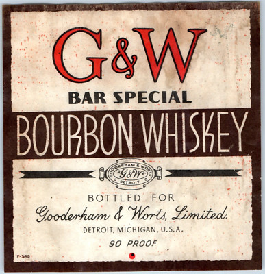 1920s-30s G&W Bourbon Whiskey Label Gooderham & Works set of 2 Detroit, MI WL1
