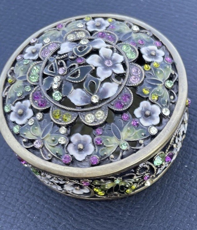 Cracker Barrel Cherished Treasures Jeweled Box Flower Lid Reproduction Victorian