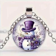 Cute Snowman Round Pendant Necklace Jewelry Gift for Wedding Christmas Birthdays