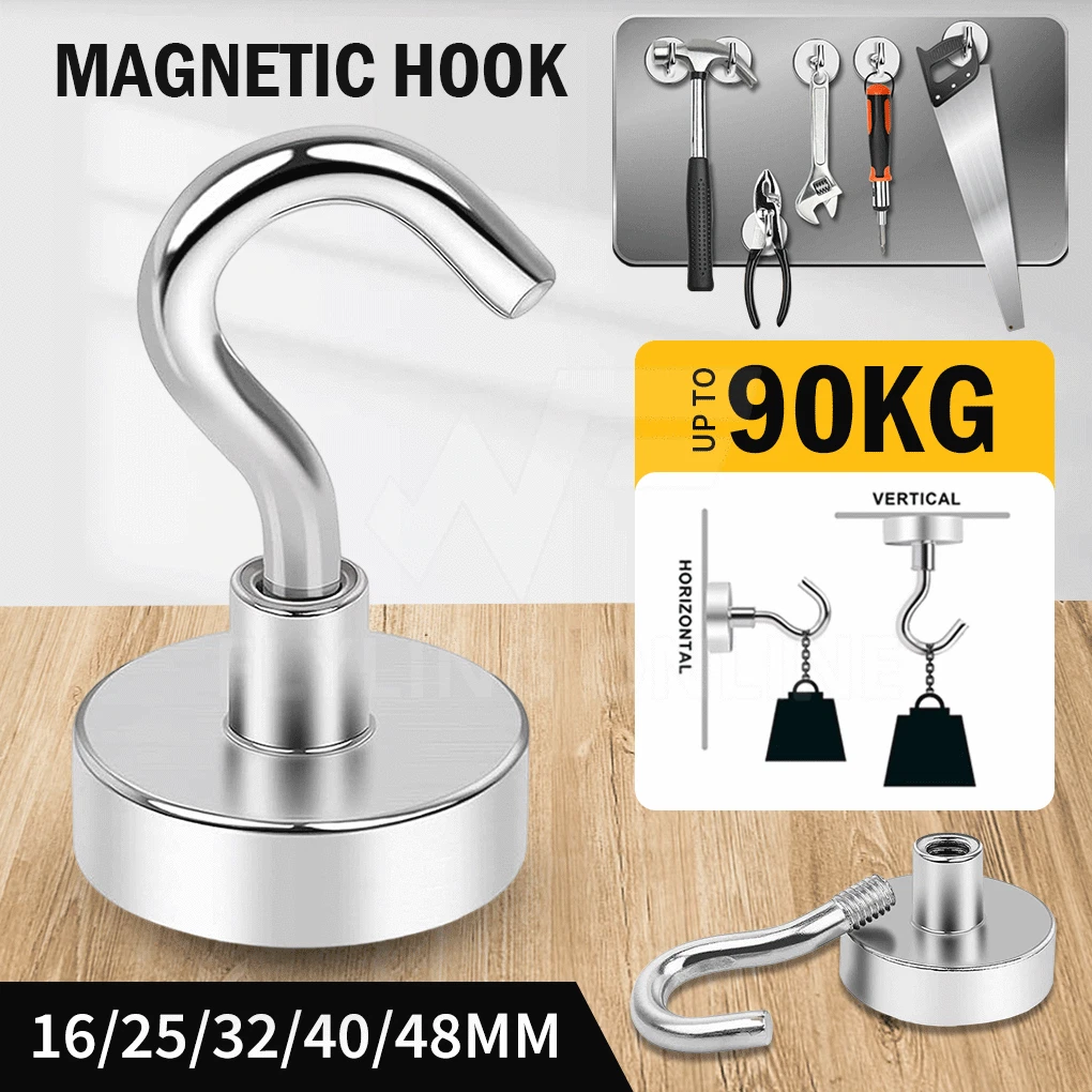 4X Magnetic Hooks 20mm 9kg | Rare Earth Hook Magnet DIY Hang Lights Caravan - Foto 2