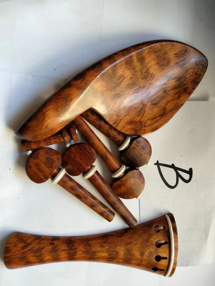 1Set Quality Snake Wood Violin Parts 4/4 Tailpiece Chin Rest 4 Violin Peg Endpin - Image 4 of 4