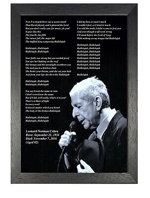 Leonard Cohen Hallelujah Lyrics Black White Poster Canadian Folk Singer Music Ebay