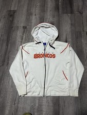 VTG 00s Reebok Denver Broncos White NFL Embroidered Zip Up Hoodie Size XL