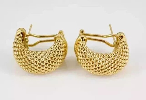 14K Yellow Gold Plated Vintage Estate Italian Women's Knot Stud Earrings - Picture 2 of 8