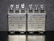 Two vintage Siemens Klangfilm PIO capacitors 2x0.25uF/300V GLASS END SEAL 1961