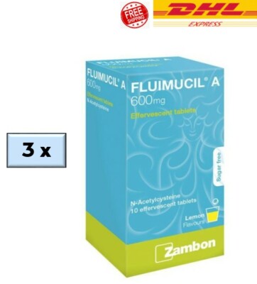 3 x FLUIMUCIL A 600mg Effervescent Tablet 10s Clear Phlegm FREE EXPRESS SHIPPING
