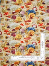 Beach Seashell Fabric Landscape Medley Sand Cotton Elizabeths Studio Yard