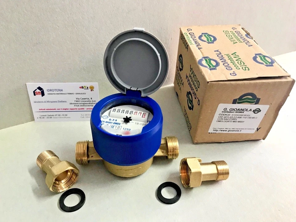 CONTATORE X ACQUA DA 1/2 ASCIUTTO COPERCHIO E RACCORDI IN OTTONE GIOANOLA ITALY