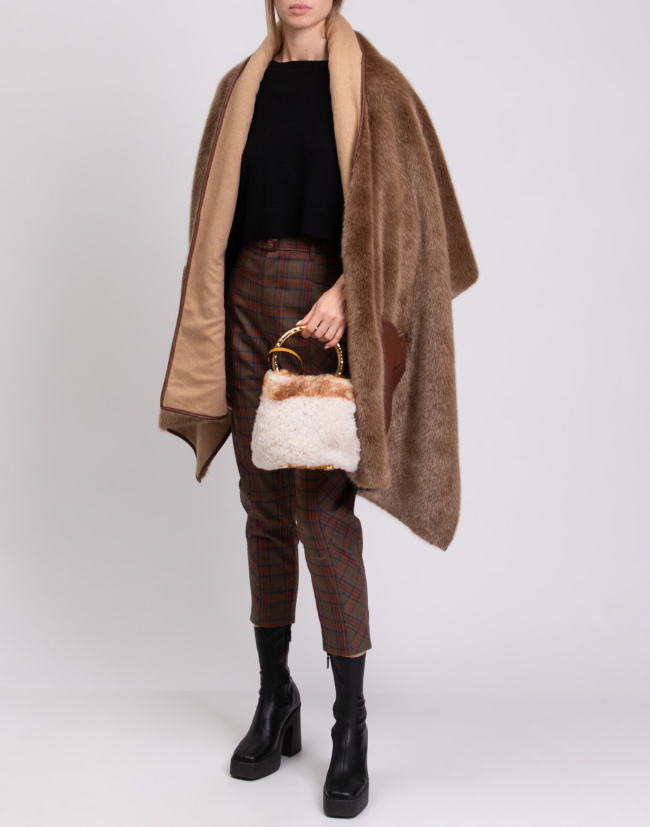 RRP€1779 BURBERRY Faux Fur Shawl / Coverup Cashmere Lining Leather