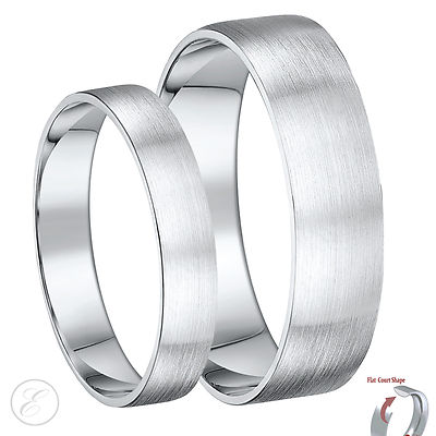 His & Hers Silberringe gebürstet matt flach Hof Silber Hochzeit 4 mm 6 mm Bänder